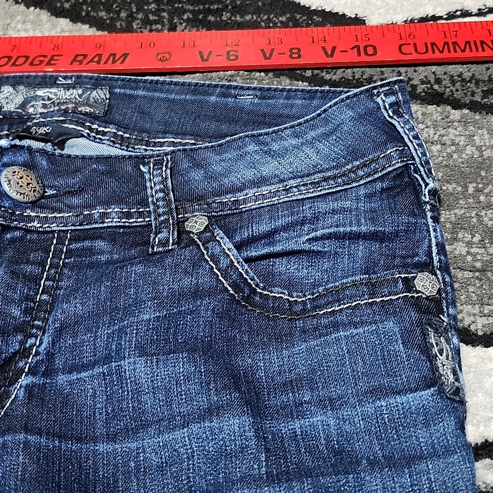 SILVER SUKI 17 MID-RISE LONG EMBROIERED BOOT-LEG DARK-BLUE DENIM JEAN - Picture 7 of 14